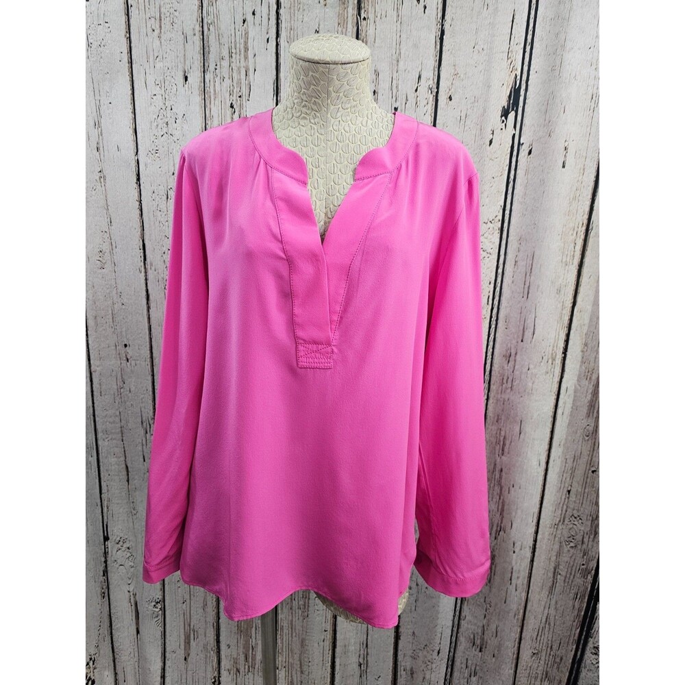 DIANE VON FURSTENBERG Women's 12 Esti Silk Pink Roll Tab Sleeve Blouse Shirt EUC